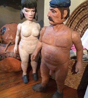 1984 Carved Nude Folk Art Figures 2 Feet Tall Man and Woman Nude