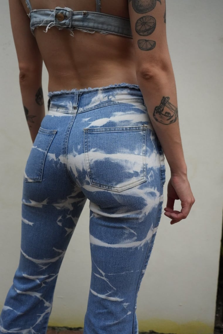 Y2K Jeans / Tie Dye Glitter Low Waist Bootcut Denim