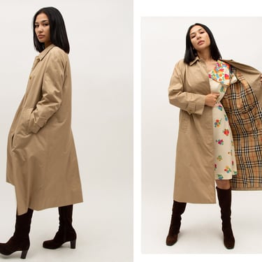 Vintage 1980s 80s Authentic Burberrys Of London Iconic Plaid Lined Camel Beige Long Trench Coat Jacket 
