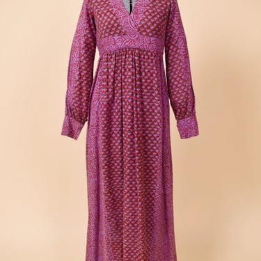 Purple 60s Indian Cotton Block Print Dress By India Imports of Rhode Island Inc, S