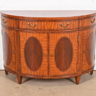 Ethan Allen Regency Inlaid Mahogany Demilune Sideboard or Bar Cabinet