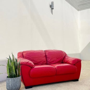 Red Leather 90s Loveseat