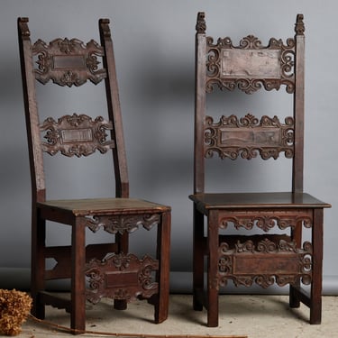 Pair of 17th Century Italian Walnut Hall Chairs