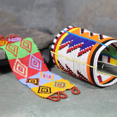 Choice of 2 Vintage Masai Cuff Bracelets | Beaded Masai Bracelets | Hand Made African Cuff Bracelet Choice of Design 