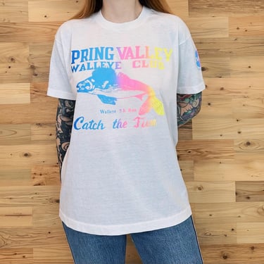 Vintage Spring Valley Walleye Club Fishing Tee Shirt T-Shirt 