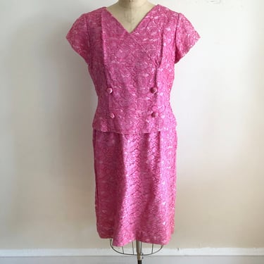 Bright Pink Lace Cocktail Dress - 1960s 