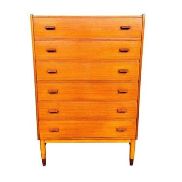 Vintage Danish Mid Century Modern Teak Tall Boy Dresser by Poul Volther 