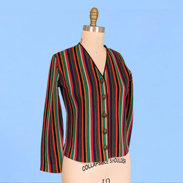 Vintage 1960s Rainbow Knit Sweater, Vintage 60s Colorful Striped Button Down Mod Cardigan 