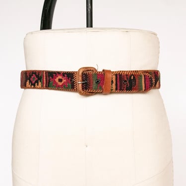 1990s Belt Kilim Wool Woven Leather 