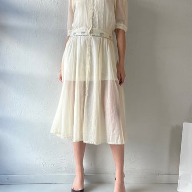 70s 'Gunne Sax' Sheer Cream Cotton Dress / Small 