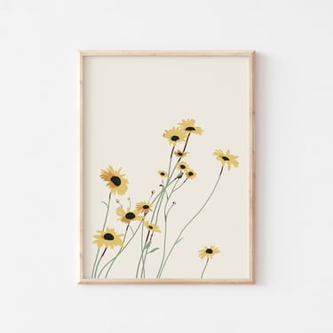 Yellow Wildflower Print, Floral Nursery Decor, Wildflower Art, Nursery Wall Art, Modern Flower Art, Simple Wildflower Print 