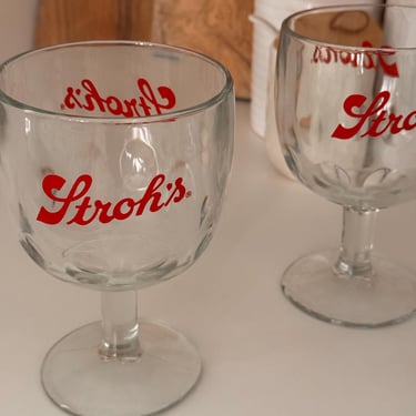 Vintage Strohs Glass Beer Goblet 