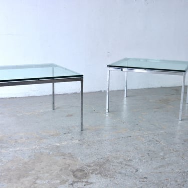 Pair of Florence Knoll Glass & Chrome 2515T Square End Tables 