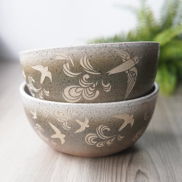 Bird Bowl - Swifts soaring handmade pottery for ramen soup 