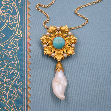 Victorian Persian Turquoise &amp; Pearl Brooch/Pendant