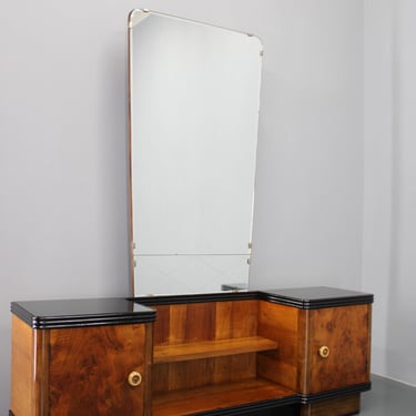 1940s Italian Art Deco Mirror Cabinet in Walnut Finish / Mid-century /Brown Colour / 