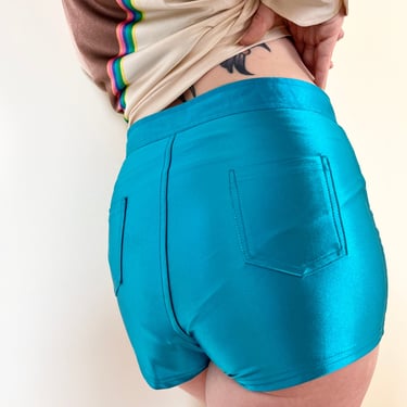 80’s Turquoise Blue Spandex High Rise Sexy Disco Rollerskating Booty Shorts
