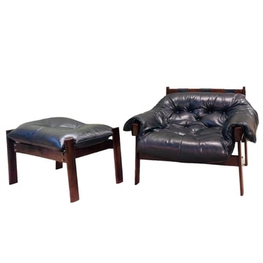 Percival Lafer MP-41 Jacaranda Tufted Leather Lounge Chair \u0026 Ottoman, 1960