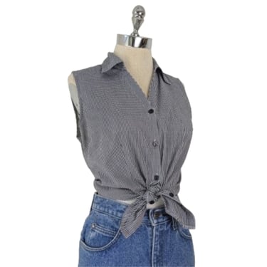 vintage 90's gingham sleeveless button down shirt (Size: S)