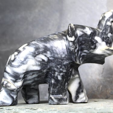 Hand Carved Stone Elephant | Collectible Stone Figurine | Carved Stone Lucky Elephant Black & White Stone | Bixley Shop 
