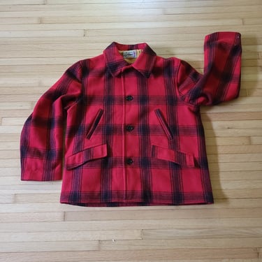 Vintage 1960's Sears Buffalo Plaid Mackinaw Jacket / Men's L to XL / Heavy Overcoat 