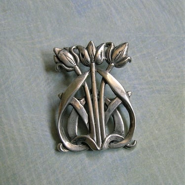 Vintage Sterling Silver Art Nouveau Brooch Flower Pin, Sterling Tulip Flower Pin, Vintage Sterling Flower Pin (#4163) 