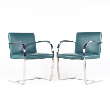 BRNO Mid Century Flat Bar Leather Chairs - Pair - mcm 