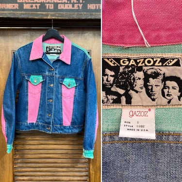 Vintage 1980’s “Gazoz” Label Color Block Denim New Wave Jacket, 80’s Jean Jacket, Vintage Clothing 