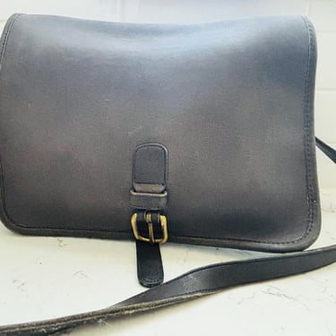 Vintage Black Leather Coach Crossbody Bag with Brass by LeChalet