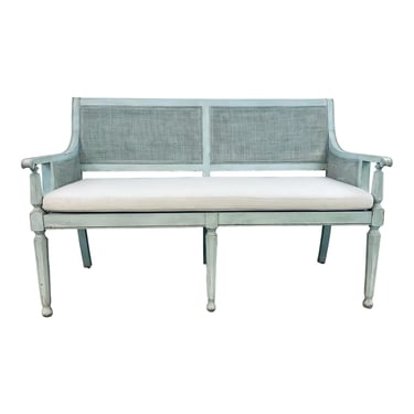 Hooker Furniture Transitional Robin’s Egg Blue Caned Charleston Bench