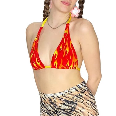 Red Flame Bikini Top, Fire Print, Rave Top Womens, Festival Clothing, Burning Man Clothing Womens, Y2K Crop Tops, 90s Clothing, Drag Queen 