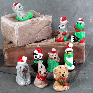 Vintage Wee Crafts Christmas Creatures Ornaments | Kit #1052 | Set of 9 Painted Pre-Cast Ornaments | Circa 1970s/80s 