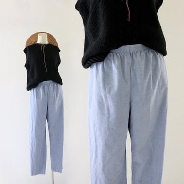 chambray lounge trousers 27-35 - vintage womens 90s y2k light blue comfortable casual small medium pants 