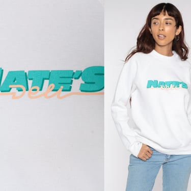 Nate's Deli Sweatshirt 80s Sweatshirt Slogan Restaurant Shirt Graphic Name Shirt Raglan Sleeve Slouchy 1980s Vintage Pullover Medium 