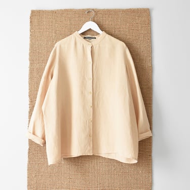 vintage oversized linen button down shirt with band collar 