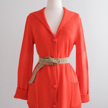 Bold 1960's Bright Orange I.Magnin Made in Italy Knit Cardigan / Sz M