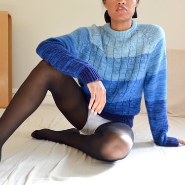 cableknit blue striped ombre pullover 70s sweater 