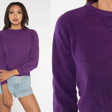 Plain Purple Sweatshirt 80s Pullover Crewneck Sweater Raglan Sleeve Basic Long Sleeve Shirt Slouchy Crew Neck Vintage 1980s Extra Small xs 
