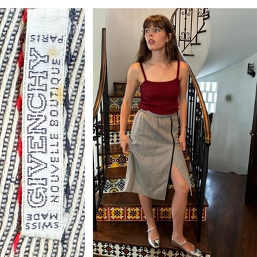 GIVENCHY Paris Swiss Made Chic Pencil Skirt Geo Print Bold stripe & Slit M 