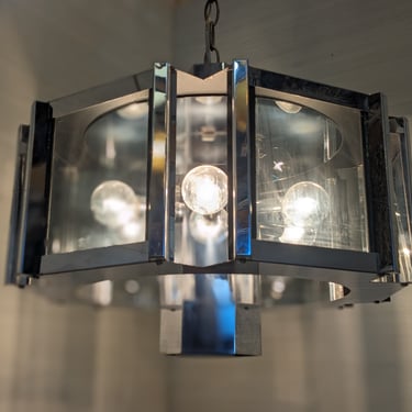Vintage 1960s Fredrick Raymond Chrome and Smoked Glass Chandelier
