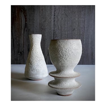 SHIPS NOW- 2 Ceramic Stoneware Vases in Crater White Matte Glaze 