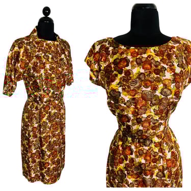 Vintage 1960's Autumnal Floral Print Cocktail Dress + Matching Bolero Jacket 3 Three Piece Set - size Medium 