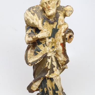Antique French Jesus Lamb of God Santos, Hand Carved Wood, Vintage Religious Folk Art, Wooden Church Saint Figure 