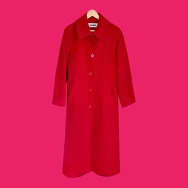 Red Wool Overcoat, Vintage 90s Full Length Coat, Simple Minimal Long Wool Coat, Warm Cozy Oversized Loose Fit Winter Coat Size 12 