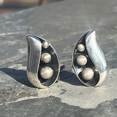 Sigi Pineda - Vintage Taxco Sterling Silver Midcentury Modern MCM Mod Hinged Screw Back / Clip On Earrings 