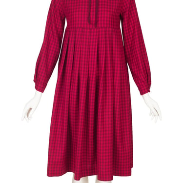 Guy Laroche 1980s Vintage Red Plaid Wool Empire Waist Pleated Dress Sz S 