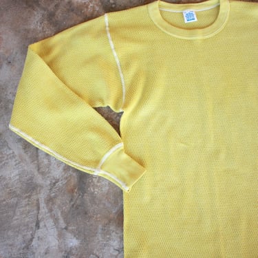 Chartreuse Overdyed 80s Thermal Long Sleeve Waffle Knit Shirt 