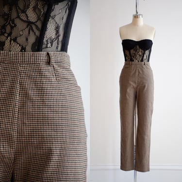 high waisted pants 90s y2k vintage Geoffrey Beene brown houndstooth straight leg trousers 