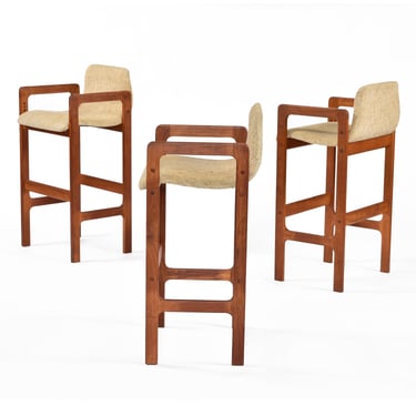 Set of 3 Post Modern Beige Danish Teak Bar Stools By DSCAN 