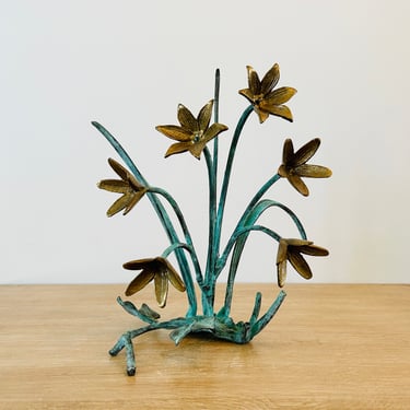 Vintage Mid Century Modern Gatco Solid Brass Flower Sculpture 